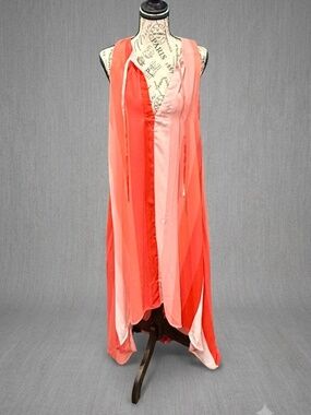 BuddyLove Striped High Low Maxi Dress NWT Small Pink Red Coral Beach Resortwear